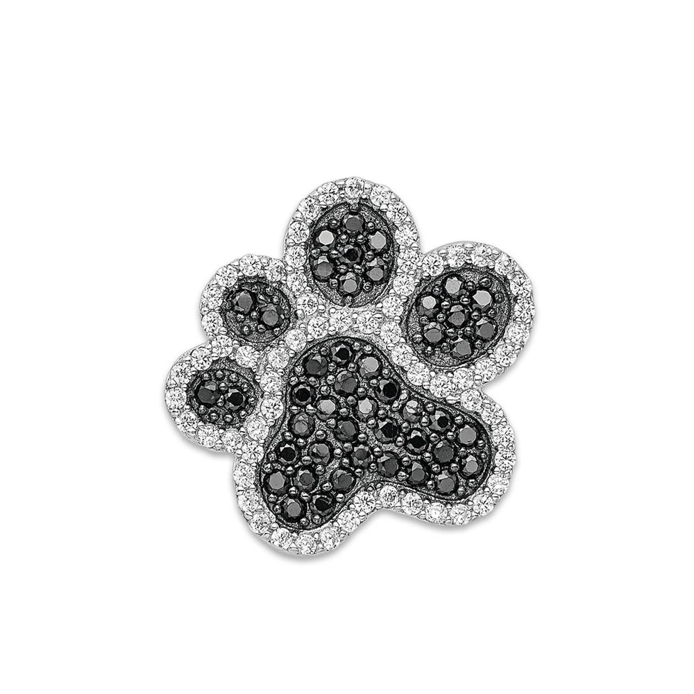 CZ Paw Print Necklace Pendant In Sterling Silver