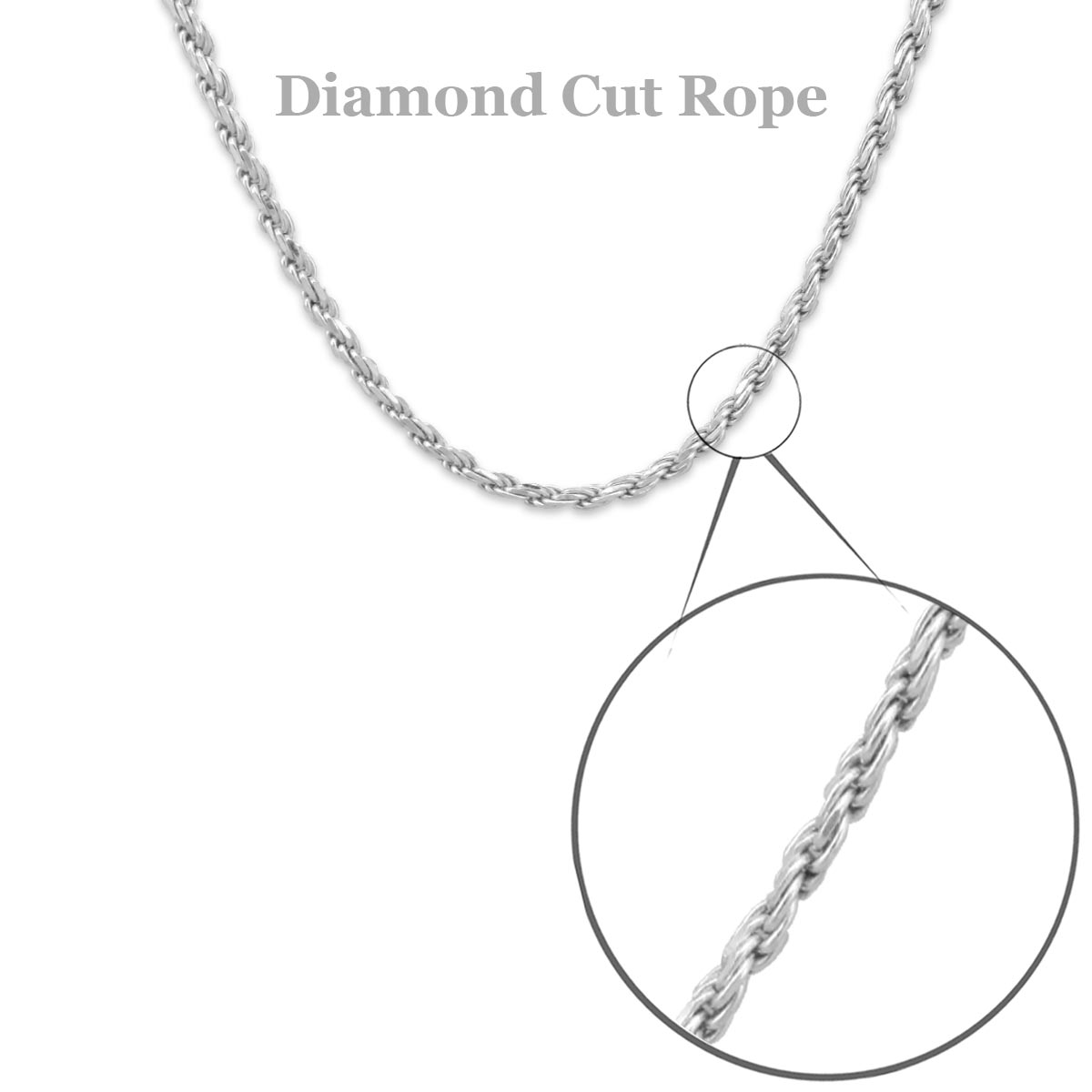 Sterling Silver Diamond Cut Rope Chain 22"