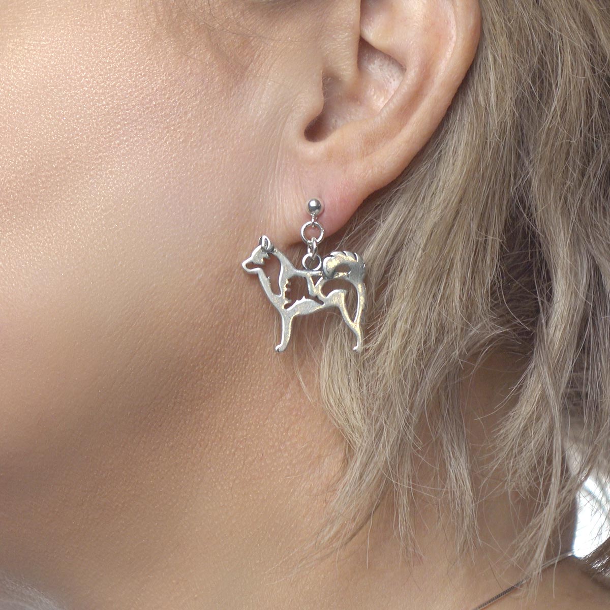 Sterling Silver Alaskan Klee Kai Earrings