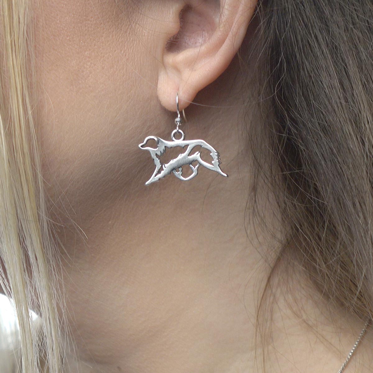 Sterling Silver Australian Shepherd Dangle Earrings