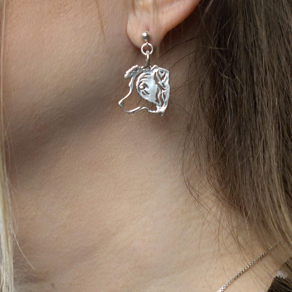 Border Collie Earrings in Sterling Silver