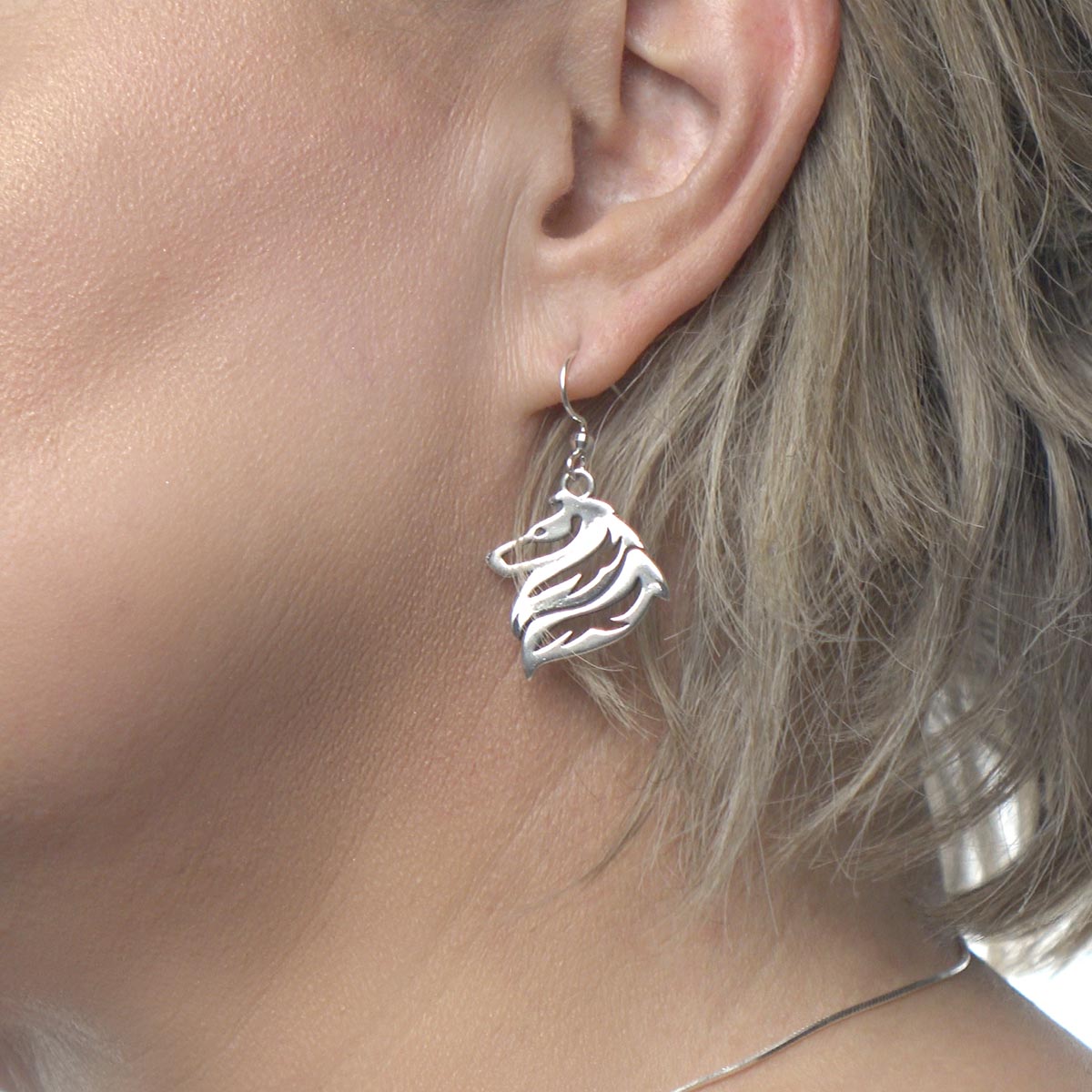 Collie Earrings in Sterling Silver, Rough Coat