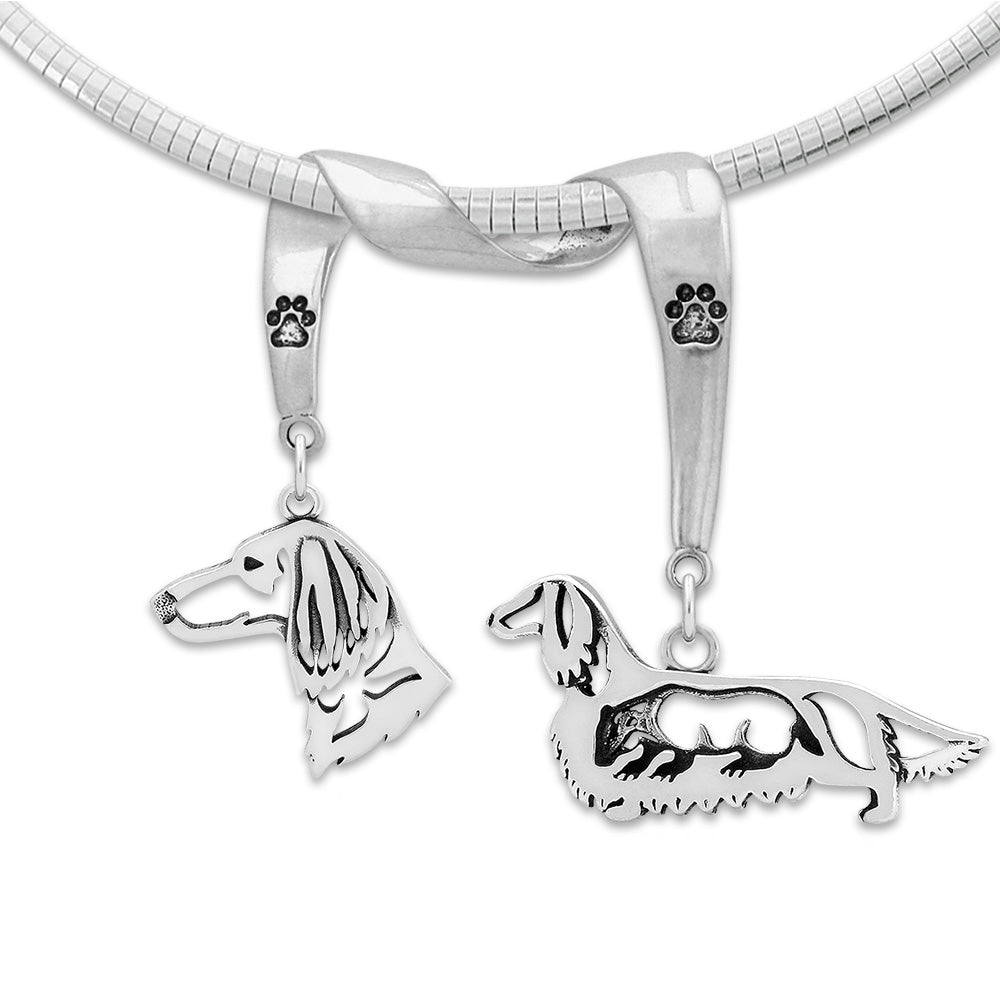 Dachshund Luxury Necklace in Sterling Silver - Longhaired