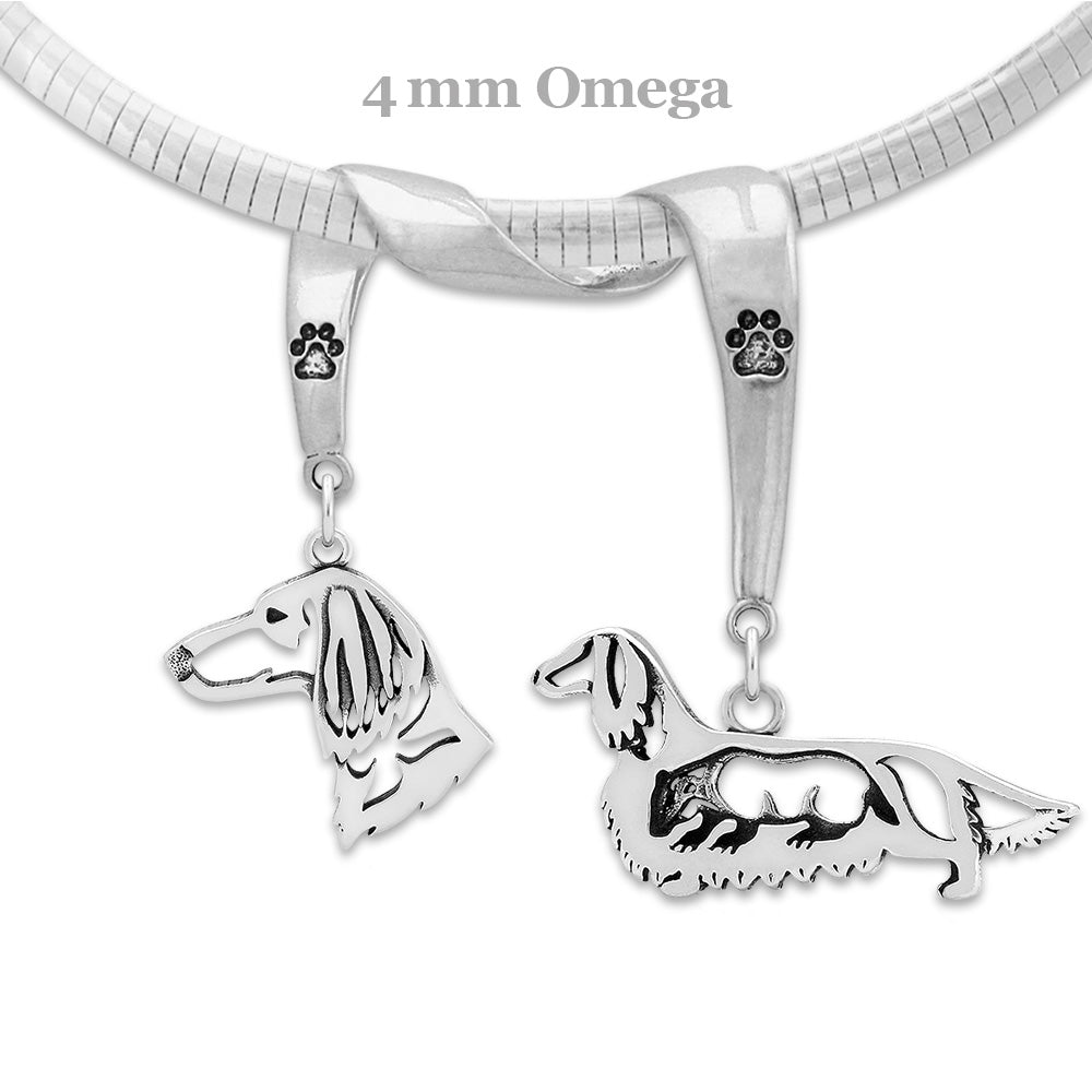 Dachshund Luxury Necklace in Sterling Silver - Longhaired
