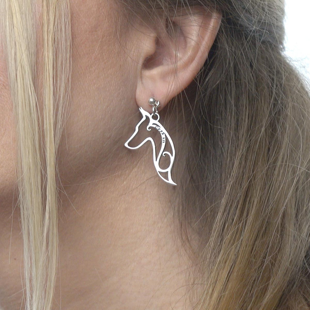 Doberman Pinscher Earrings in Sterling Silver, Cropped Ears