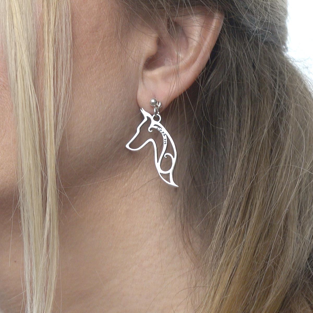 Doberman Pinscher Earrings in Sterling Silver, Cropped Ears
