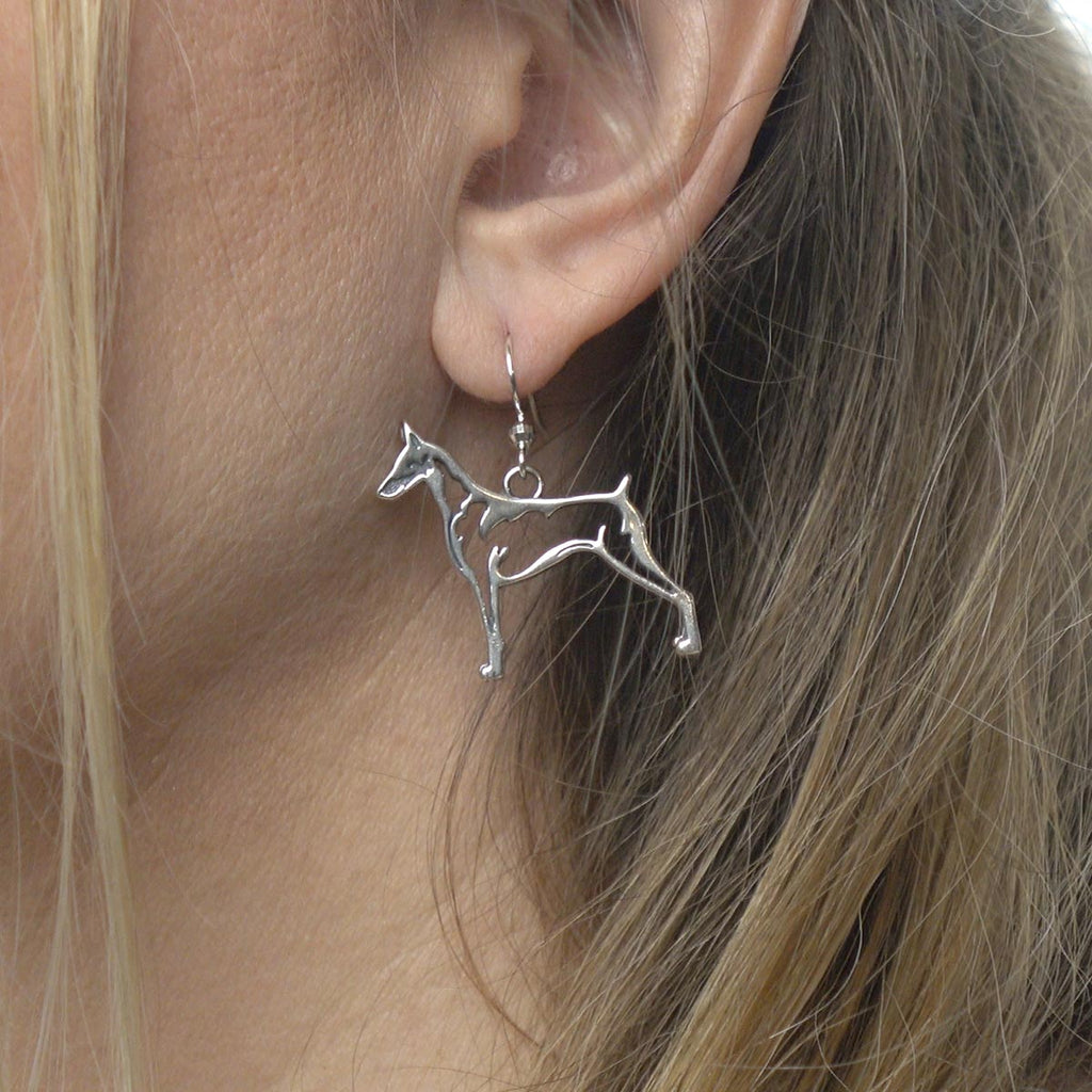 Sterling Silver Doberman Pinscher Earrings