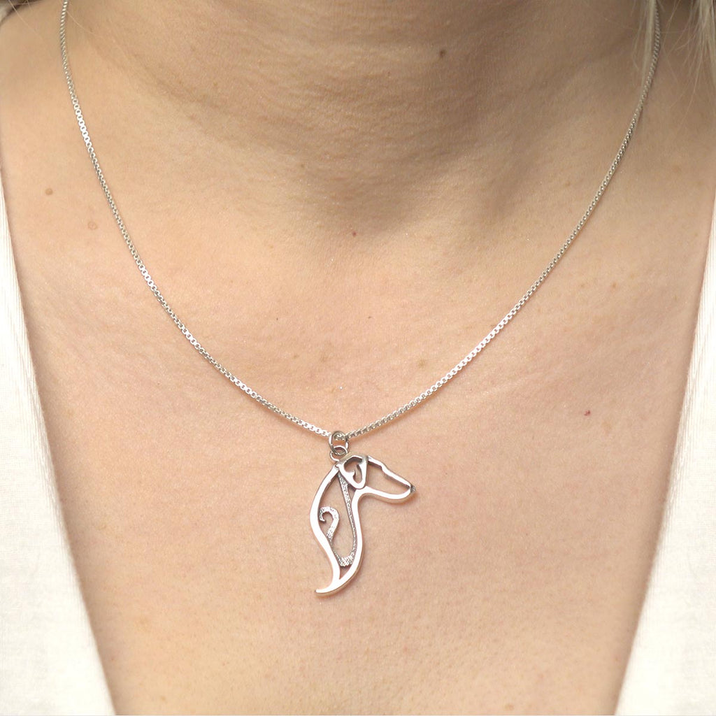 Doberman Pinscher Necklace in Sterling Silver, Natural Ears