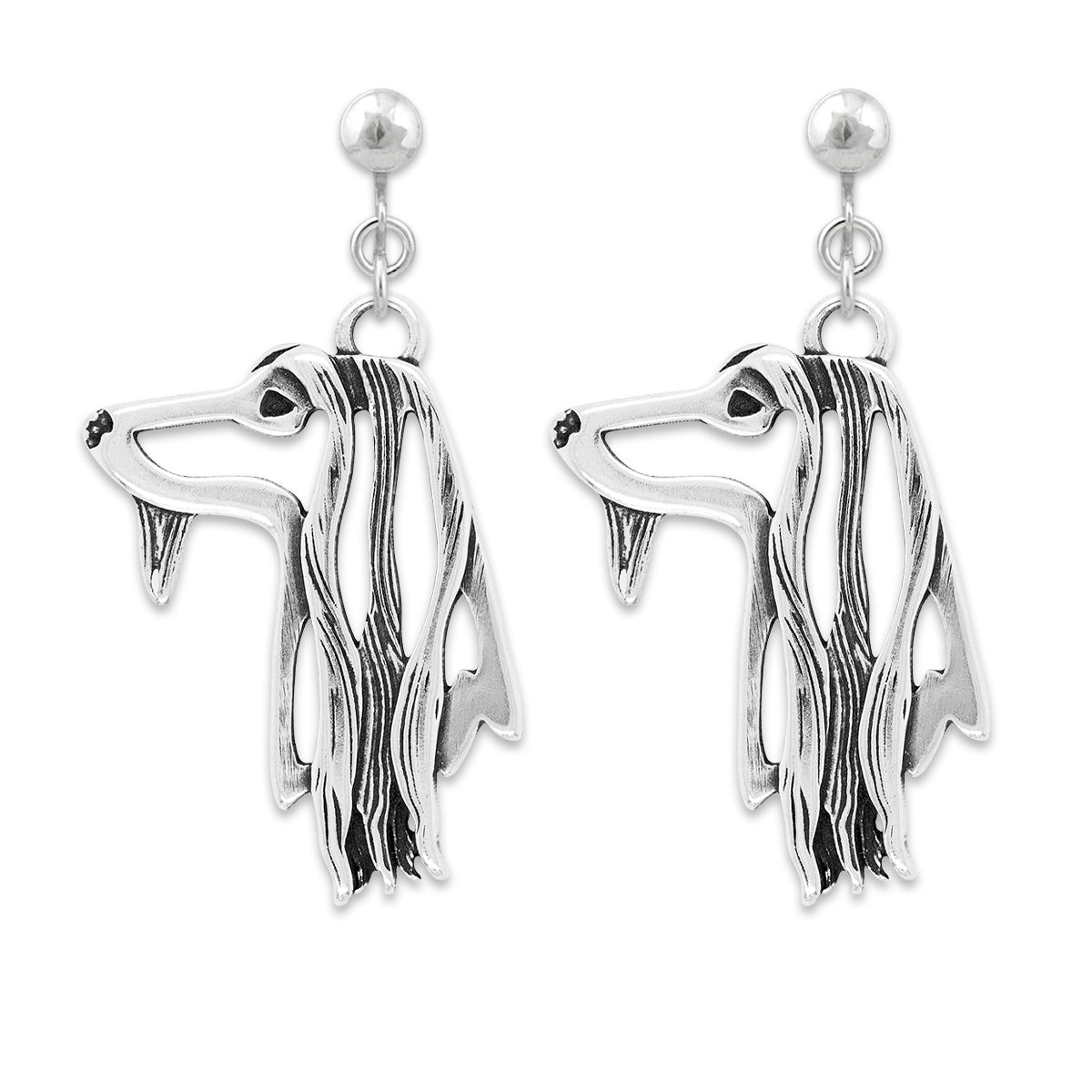 Afghan Hound Earrings in Sterling Silver