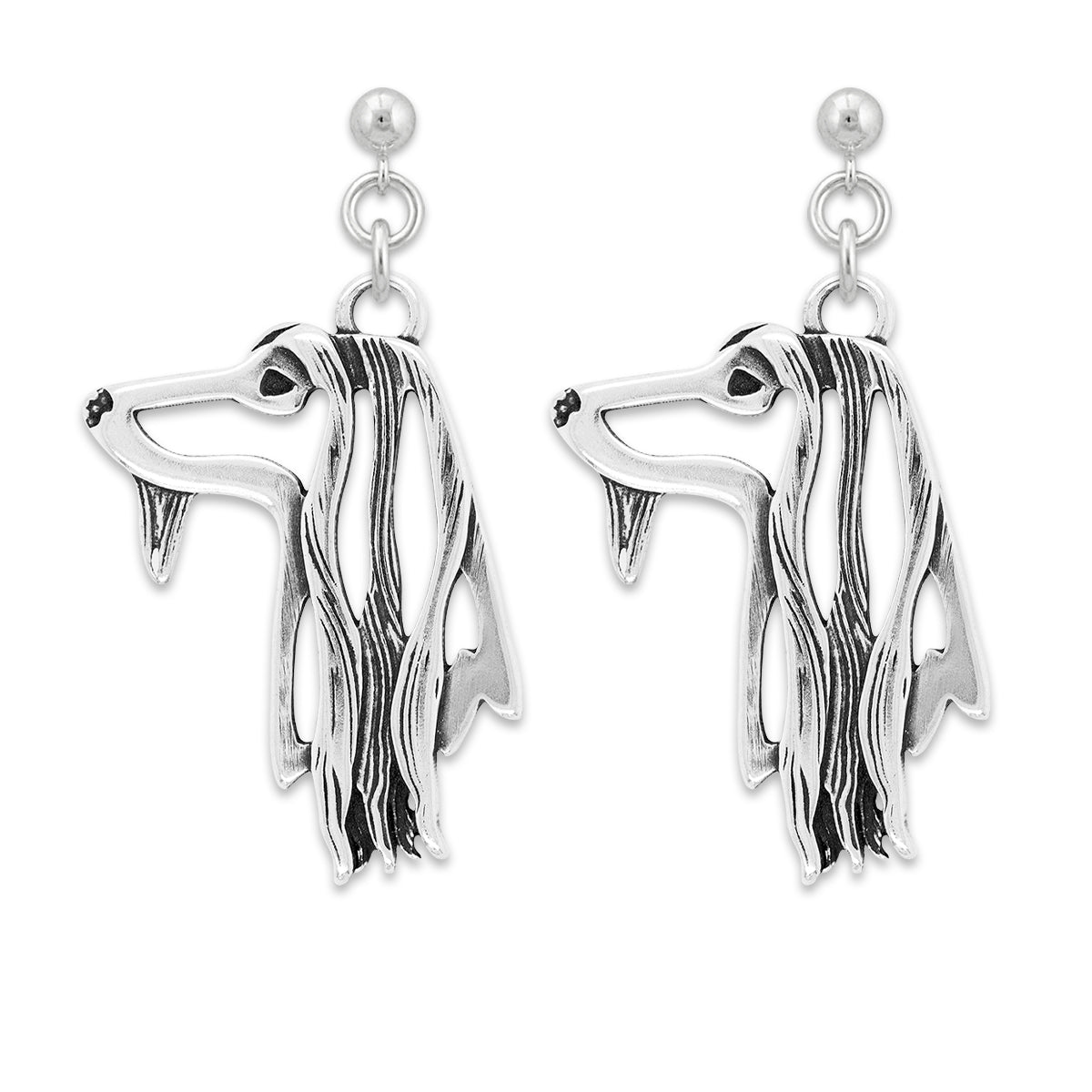Afghan Hound Earrings in Sterling Silver