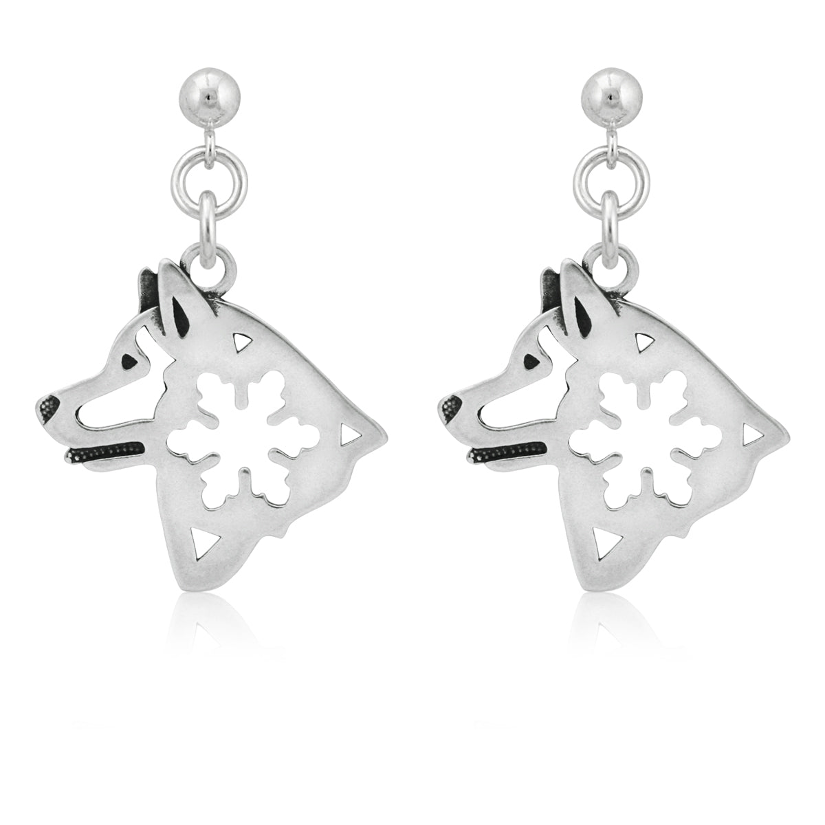 Alaskan Malamute Earrings in Sterling Silver