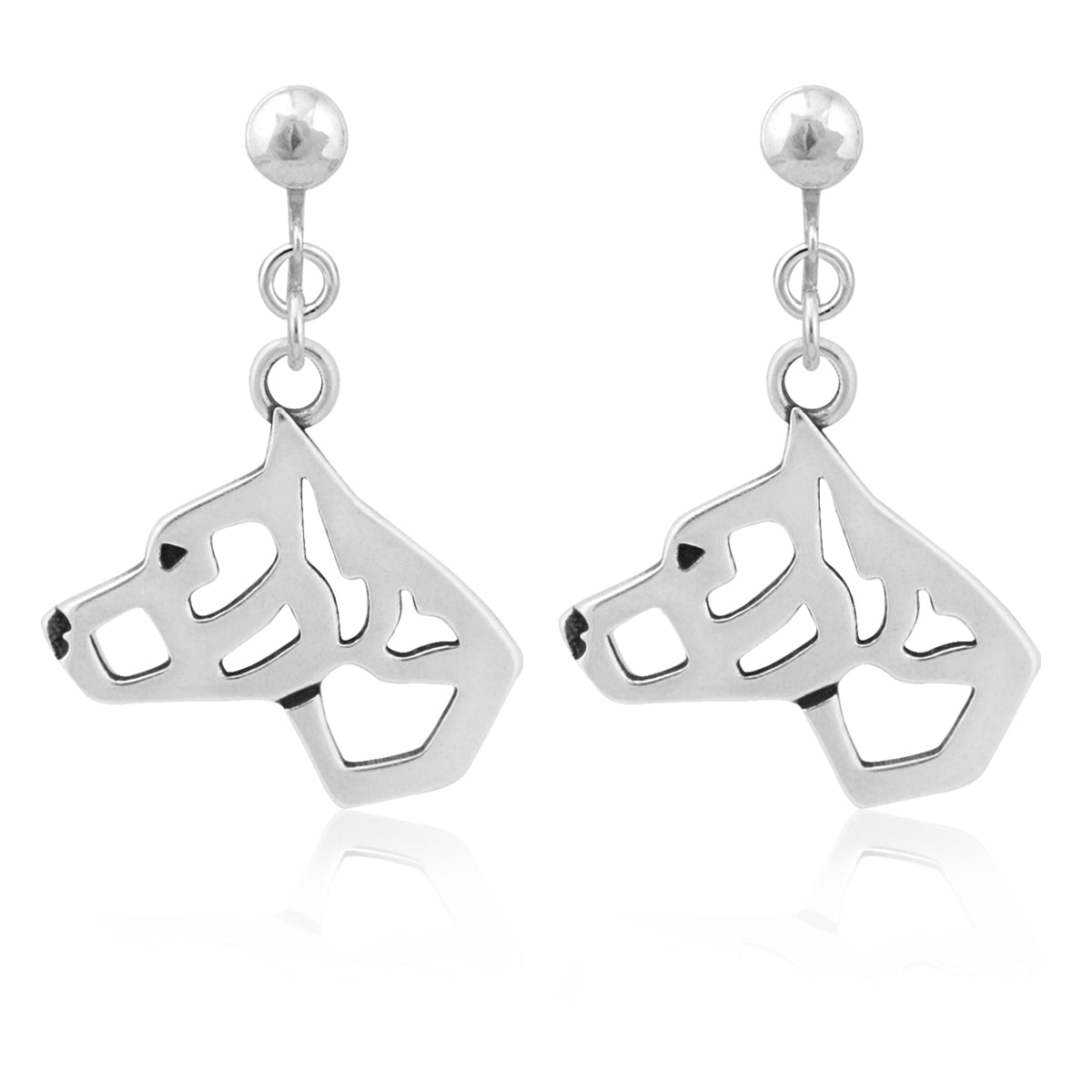 American Staffordshire Terrier Earrings in Sterling Silver, Cropped Ears