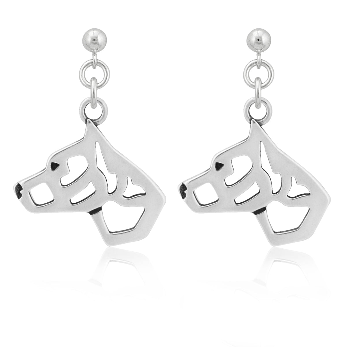 American Staffordshire Terrier Earrings in Sterling Silver, Cropped Ears