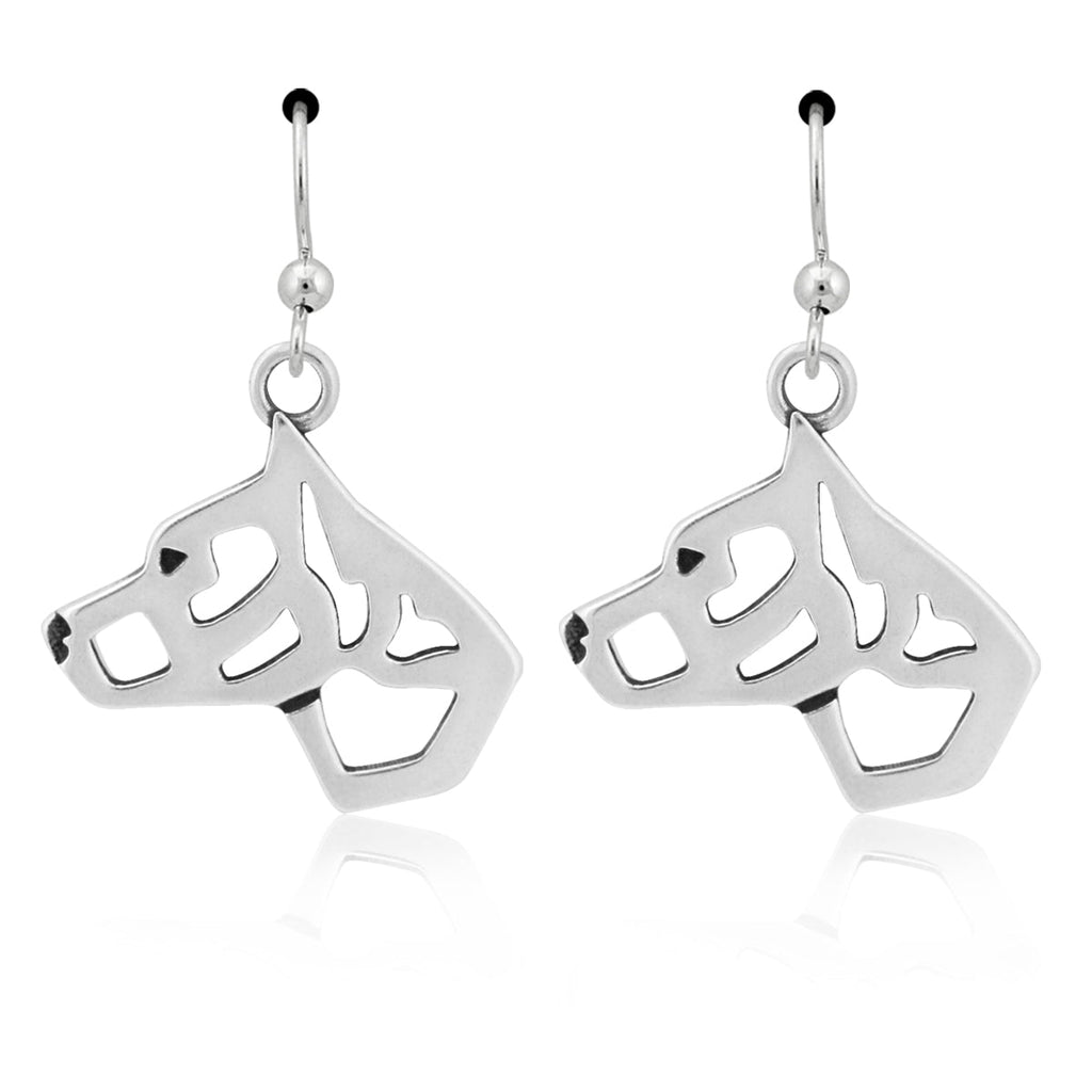American Staffordshire Terrier Earrings in Sterling Silver, Cropped Ears