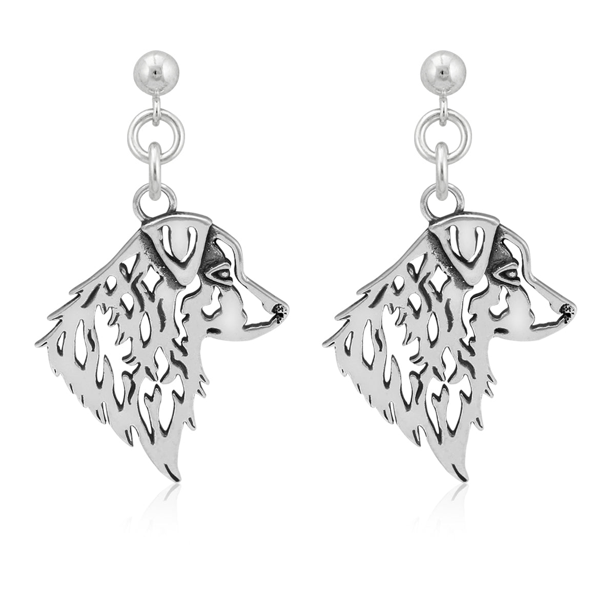 Australian Shepherd Earrings in Sterling Silver