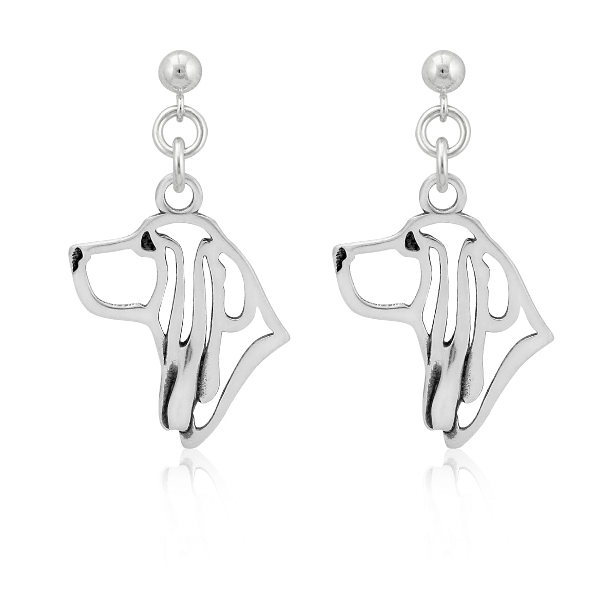 Basset Hound Earrings in Sterling Silver