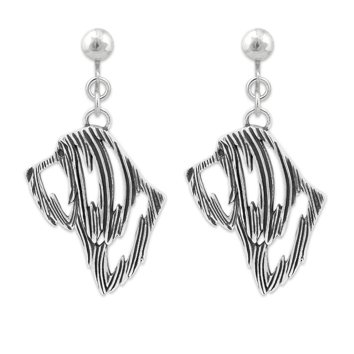 Bearded Collie Earrings in Sterling Silver