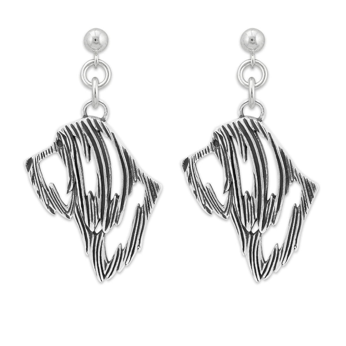 Bearded Collie Earrings in Sterling Silver