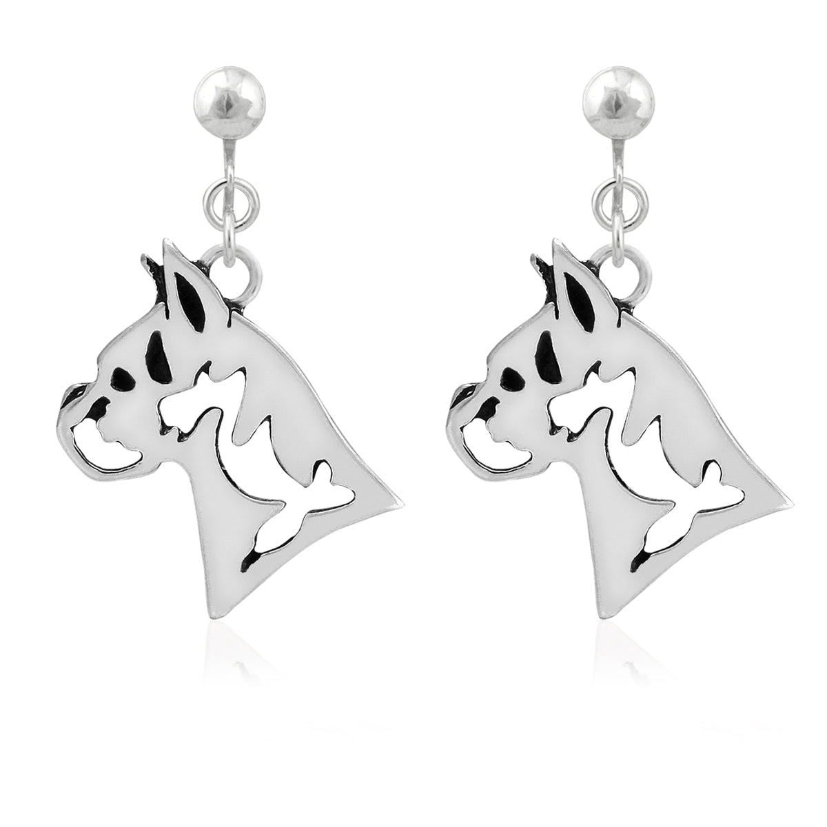 Boxer Earrings in Sterling Silver, Cropped Ears