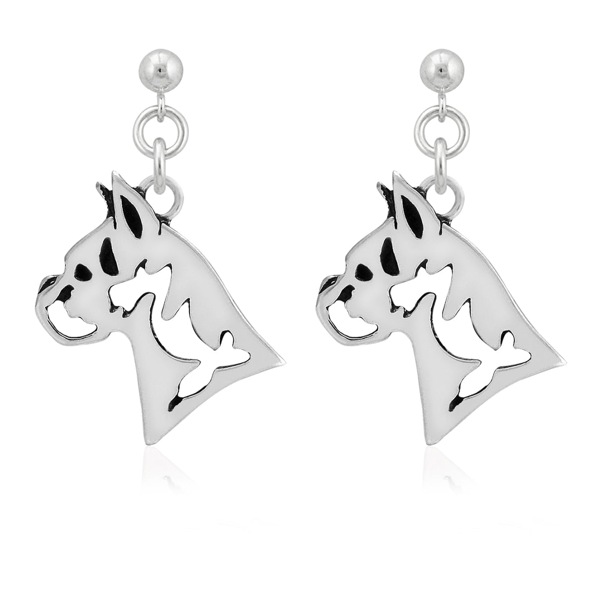 Boxer Earrings in Sterling Silver, Cropped Ears