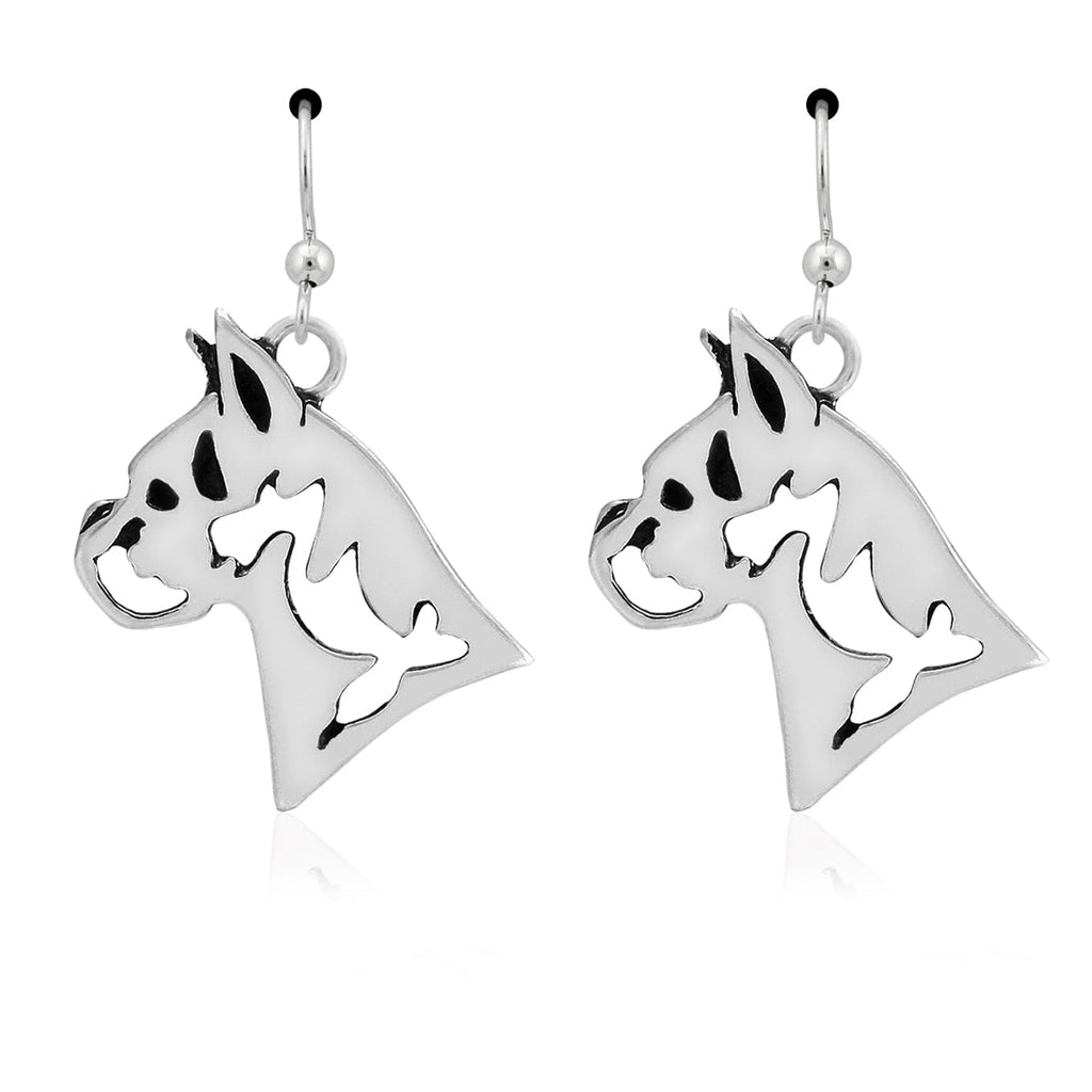 Boxer Earrings in Sterling Silver, Cropped Ears