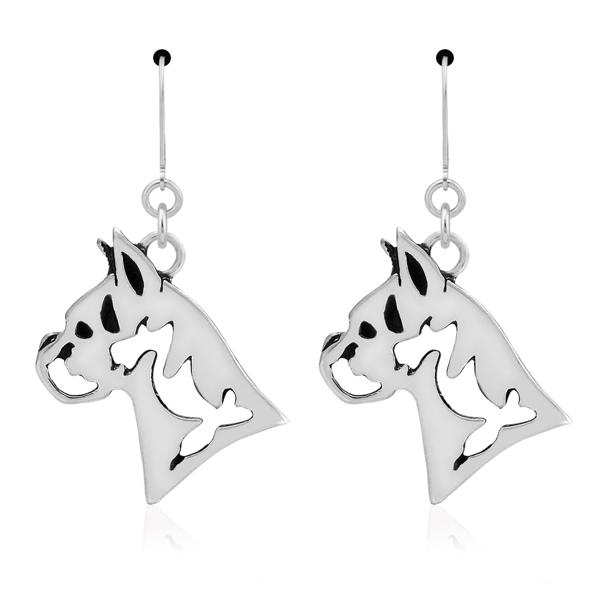 Boxer Earrings in Sterling Silver, Cropped Ears