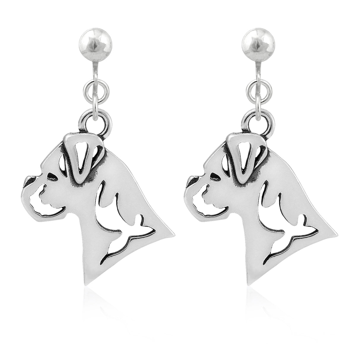 Boxer Earrings in Sterling Silver, Natural Ears