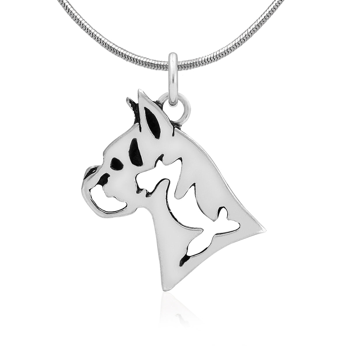 Boxer Necklace in Sterling Silver, Cropped Ears
