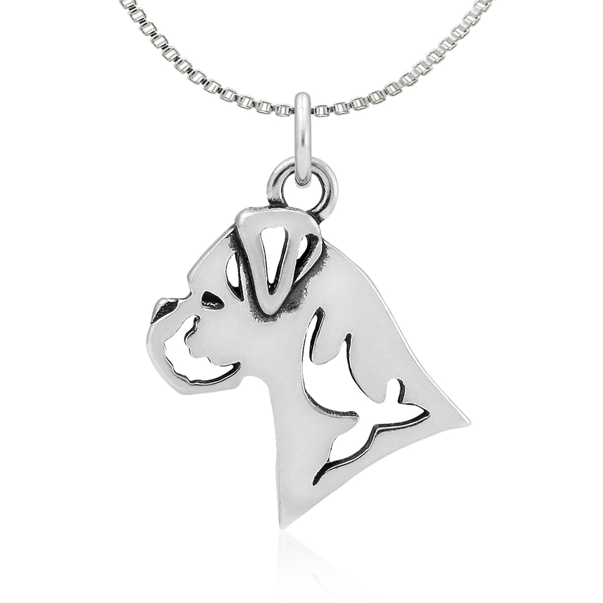 Boxer Necklace in Sterling Silver, Natural Ears