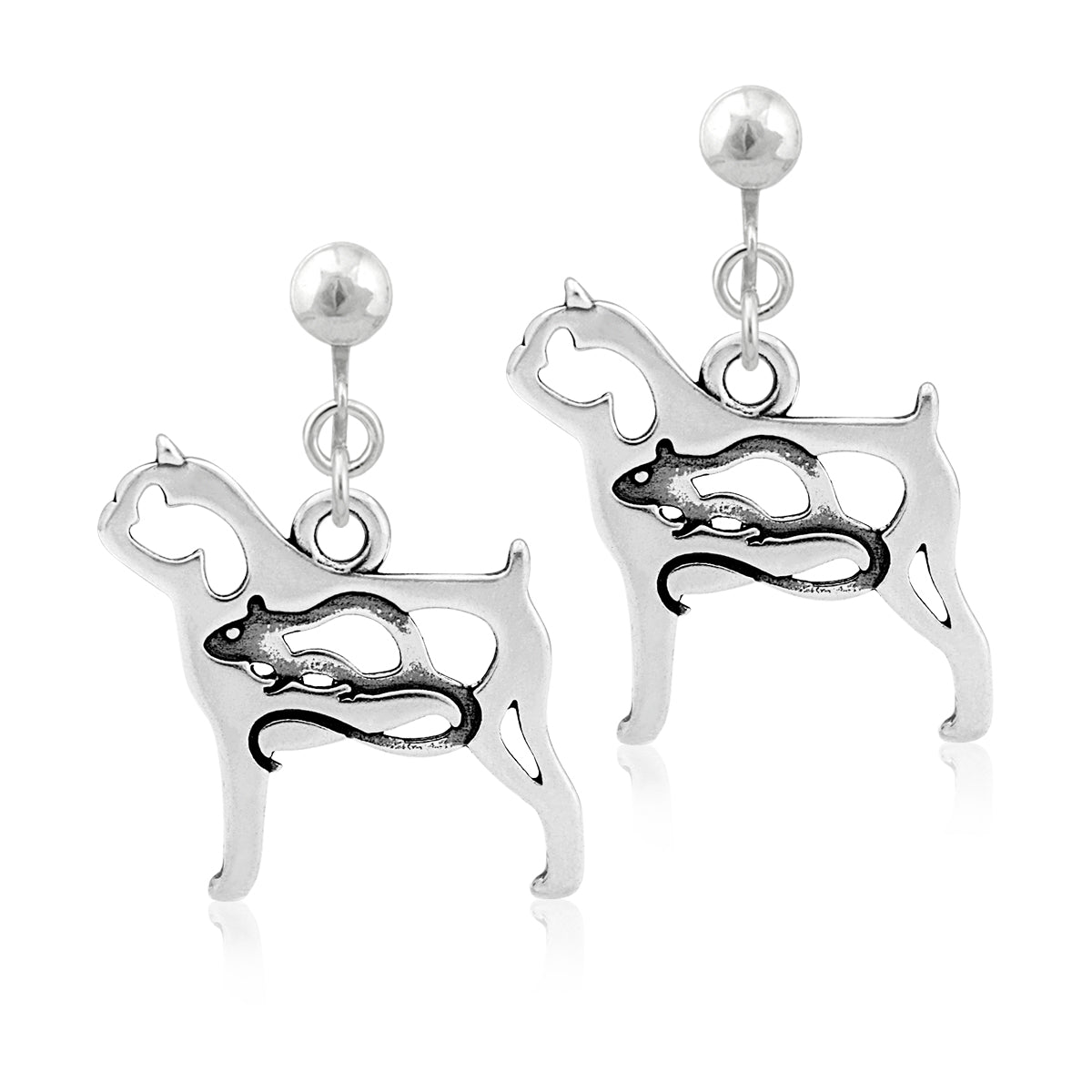 Sterling Silver Brussels Griffon Earrings, Smooth Coat