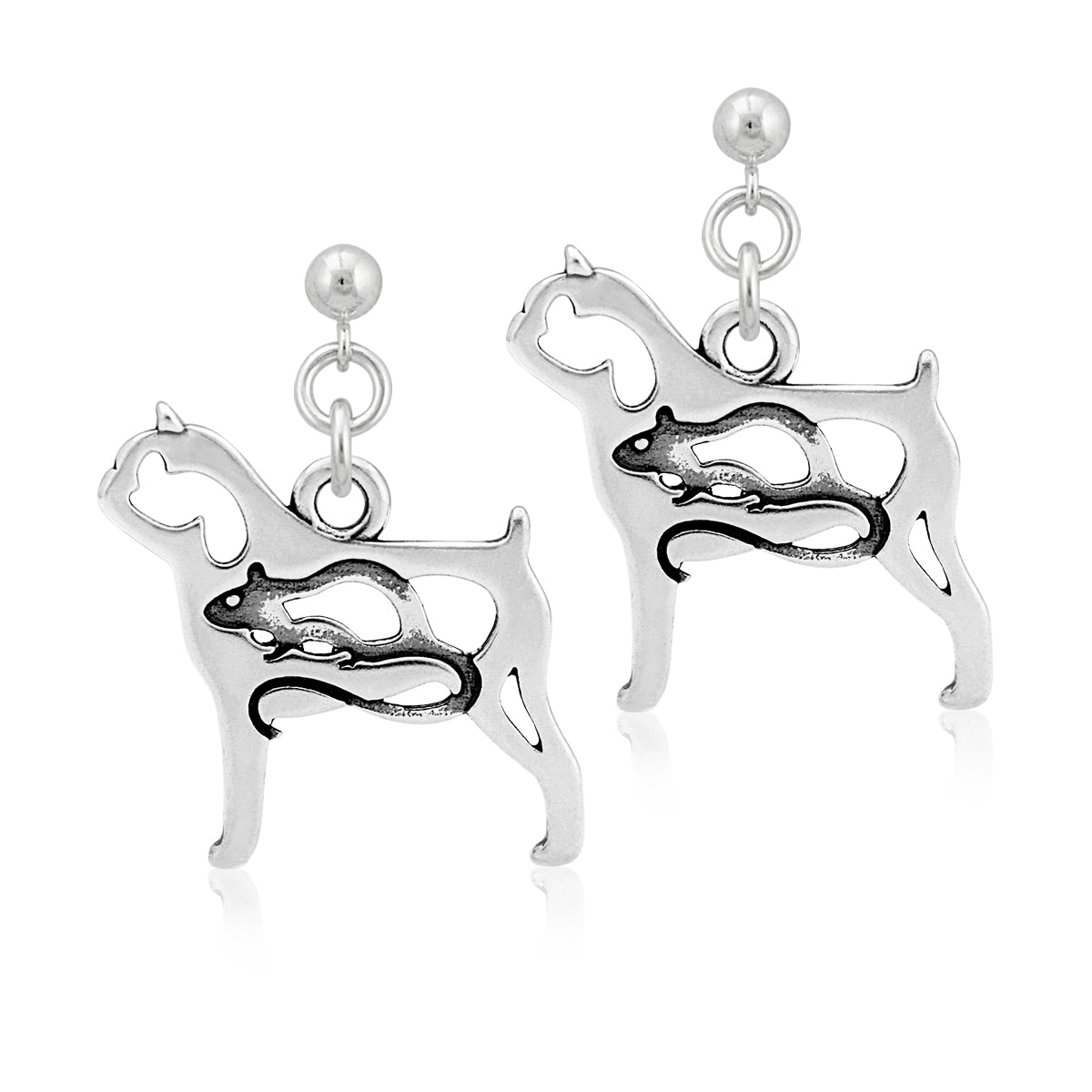 Sterling Silver Brussels Griffon Earrings, Smooth Coat