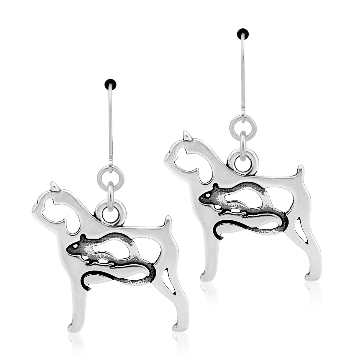 Sterling Silver Brussels Griffon Earrings, Smooth Coat