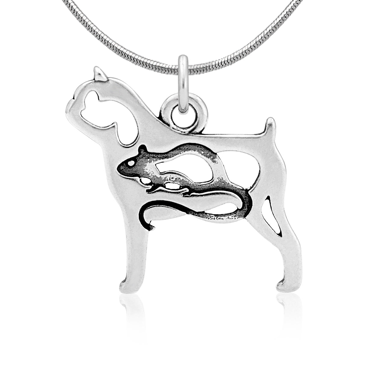 Sterling Silver Brussels Griffon Necklace, Smooth Coat