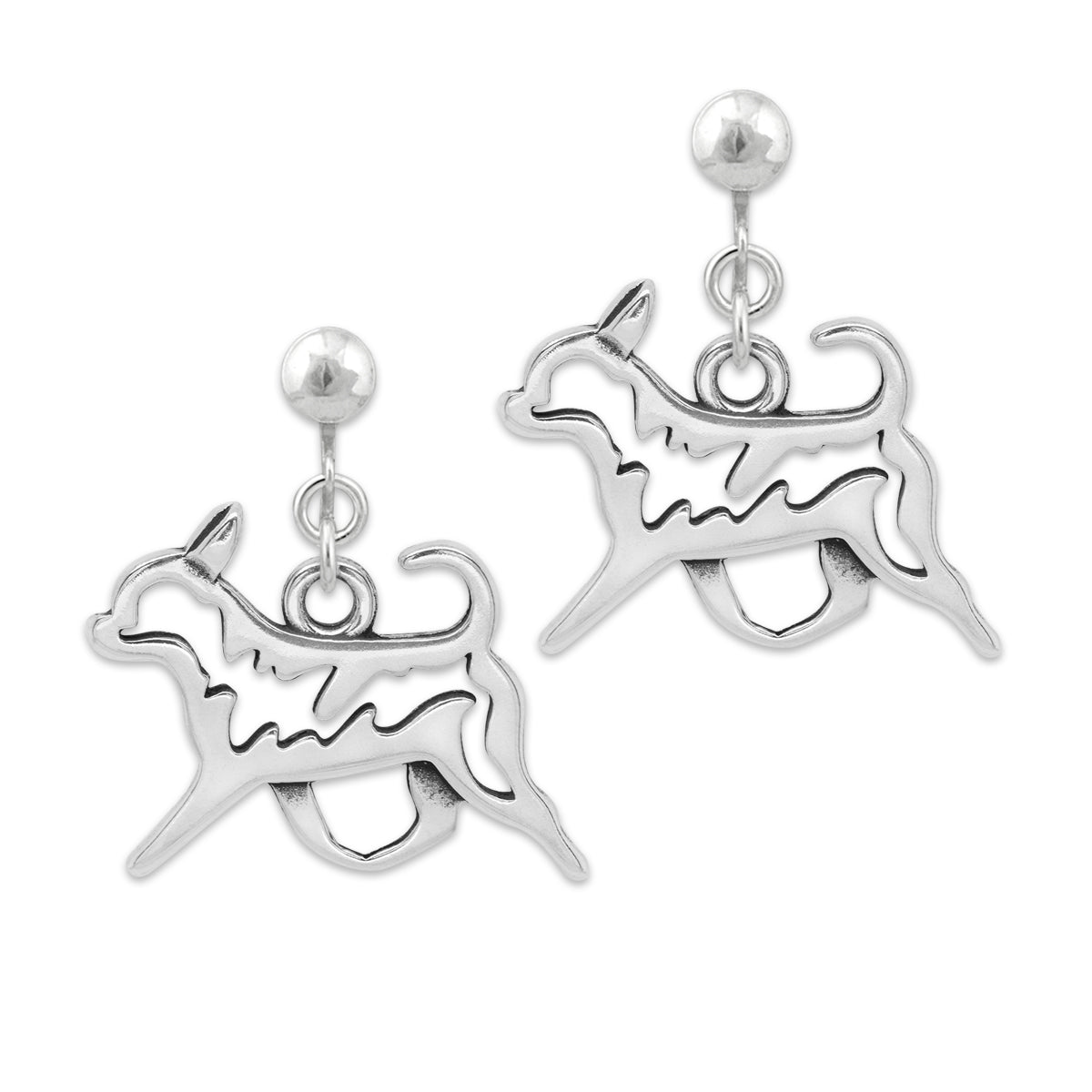 Sterling Silver Chihuahua Dangle Earrings, Smooth Coat