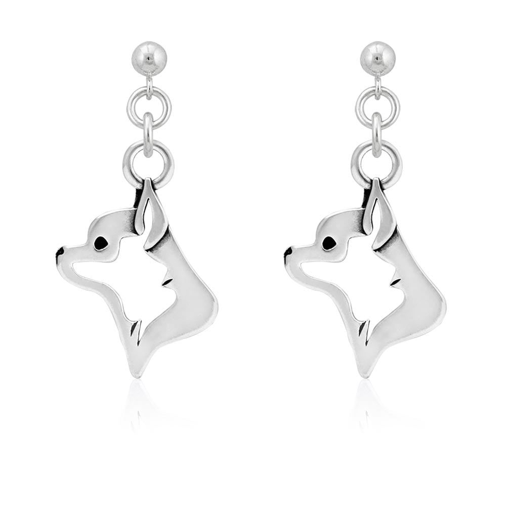 Chihuahua Earrings in Sterling Silver, Smooth Coat