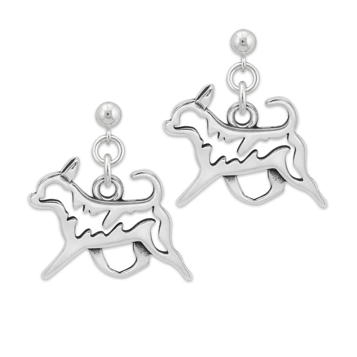 Sterling Silver Chihuahua Dangle Earrings, Smooth Coat