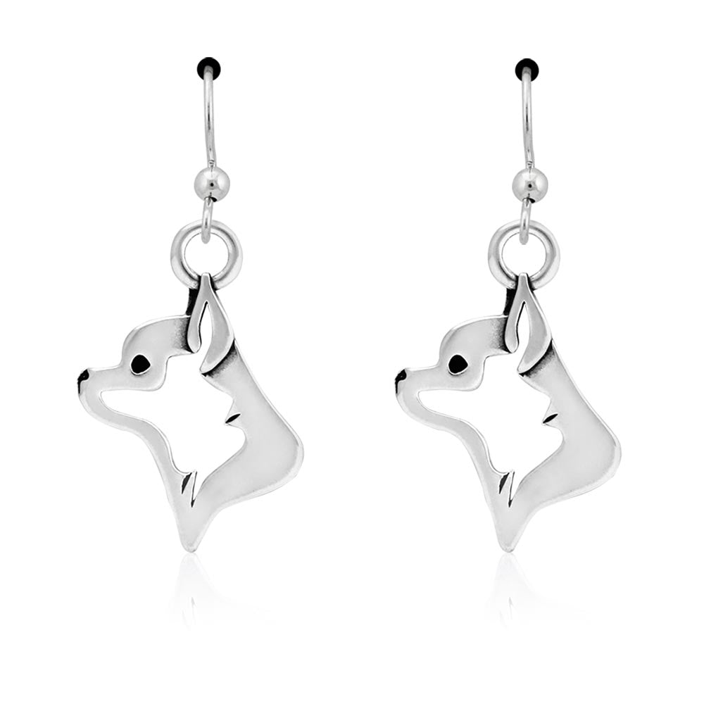 Chihuahua Earrings in Sterling Silver, Smooth Coat