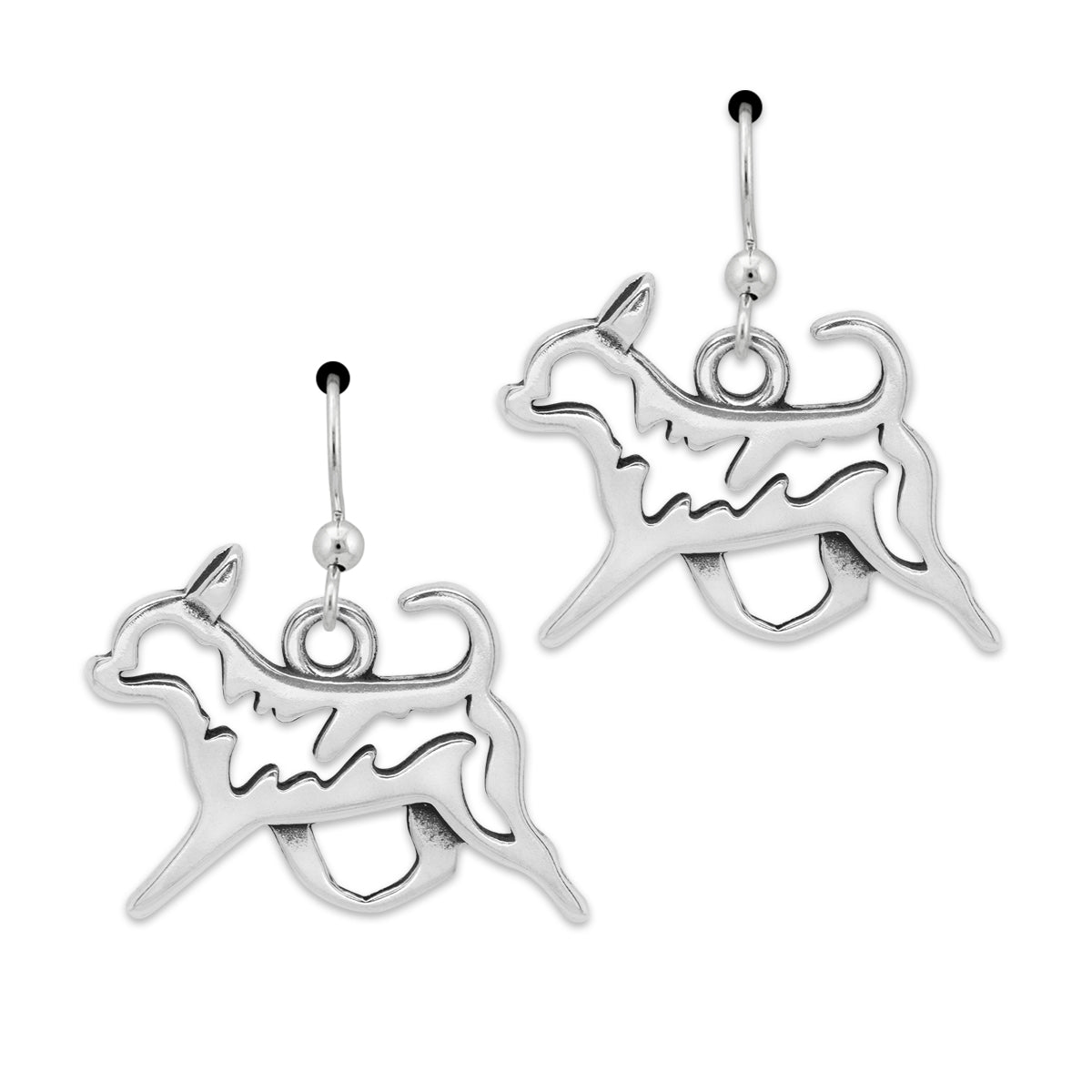 Sterling Silver Chihuahua Dangle Earrings, Smooth Coat