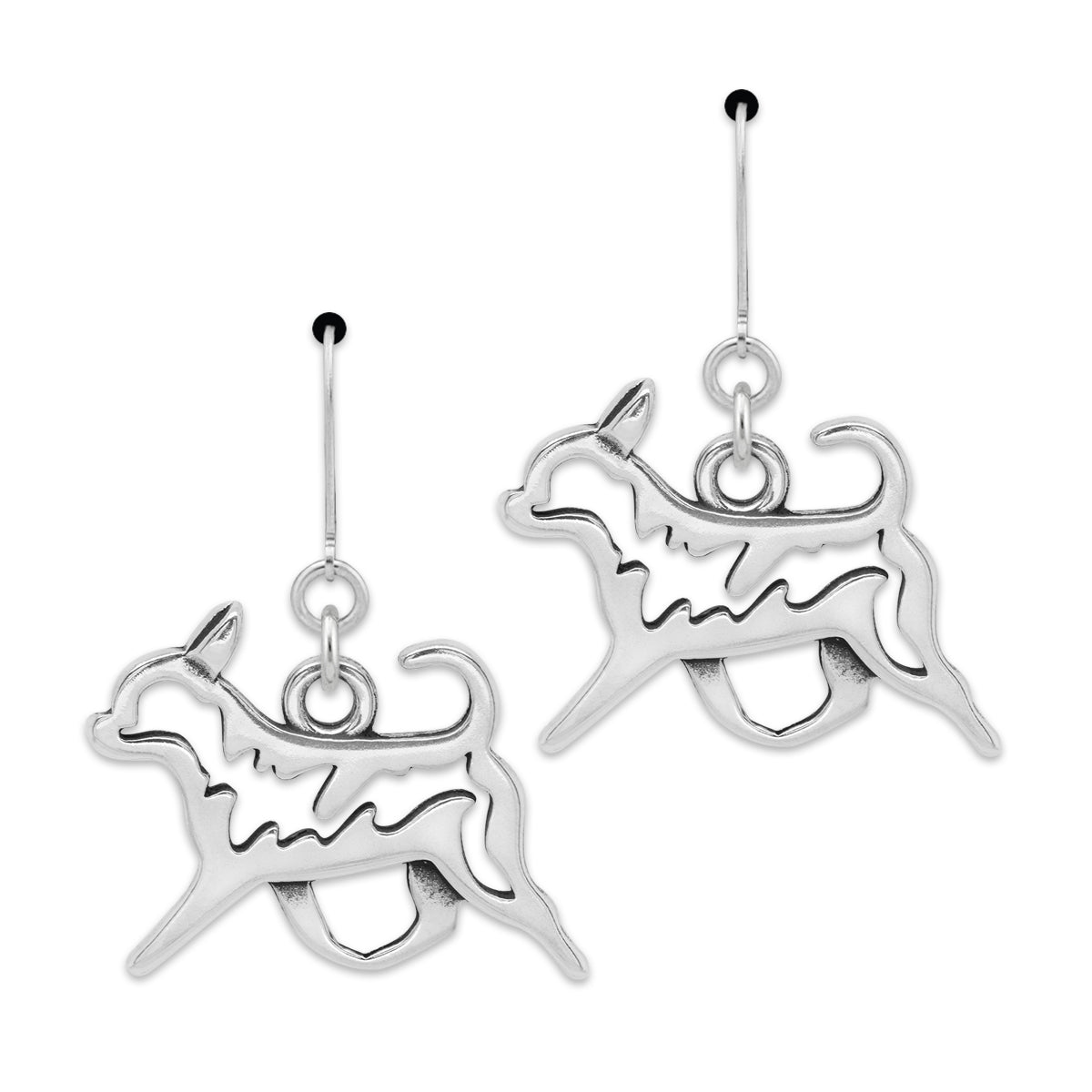 Sterling Silver Chihuahua Dangle Earrings, Smooth Coat