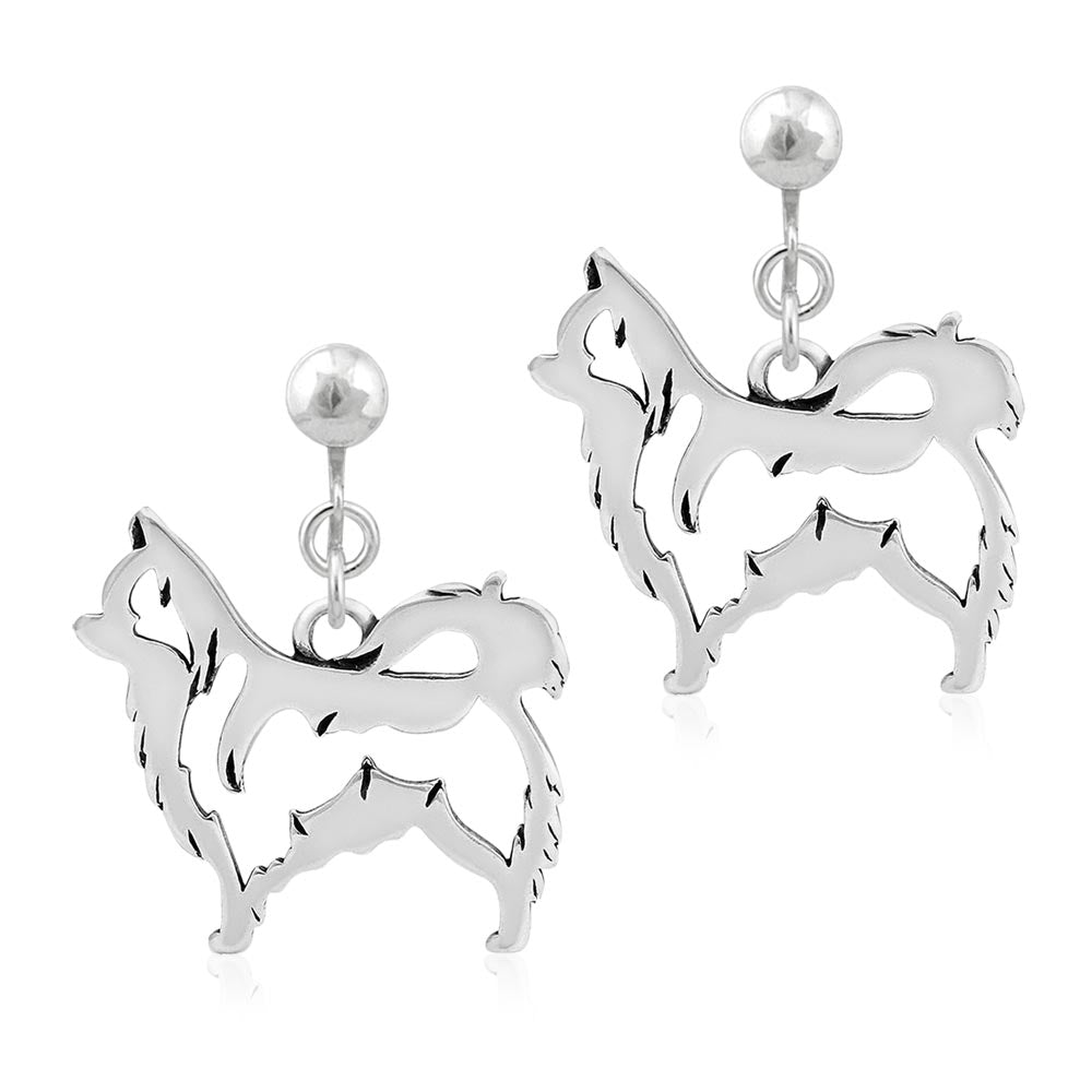 Sterling Silver Chihuahua Earrings, Long Haired