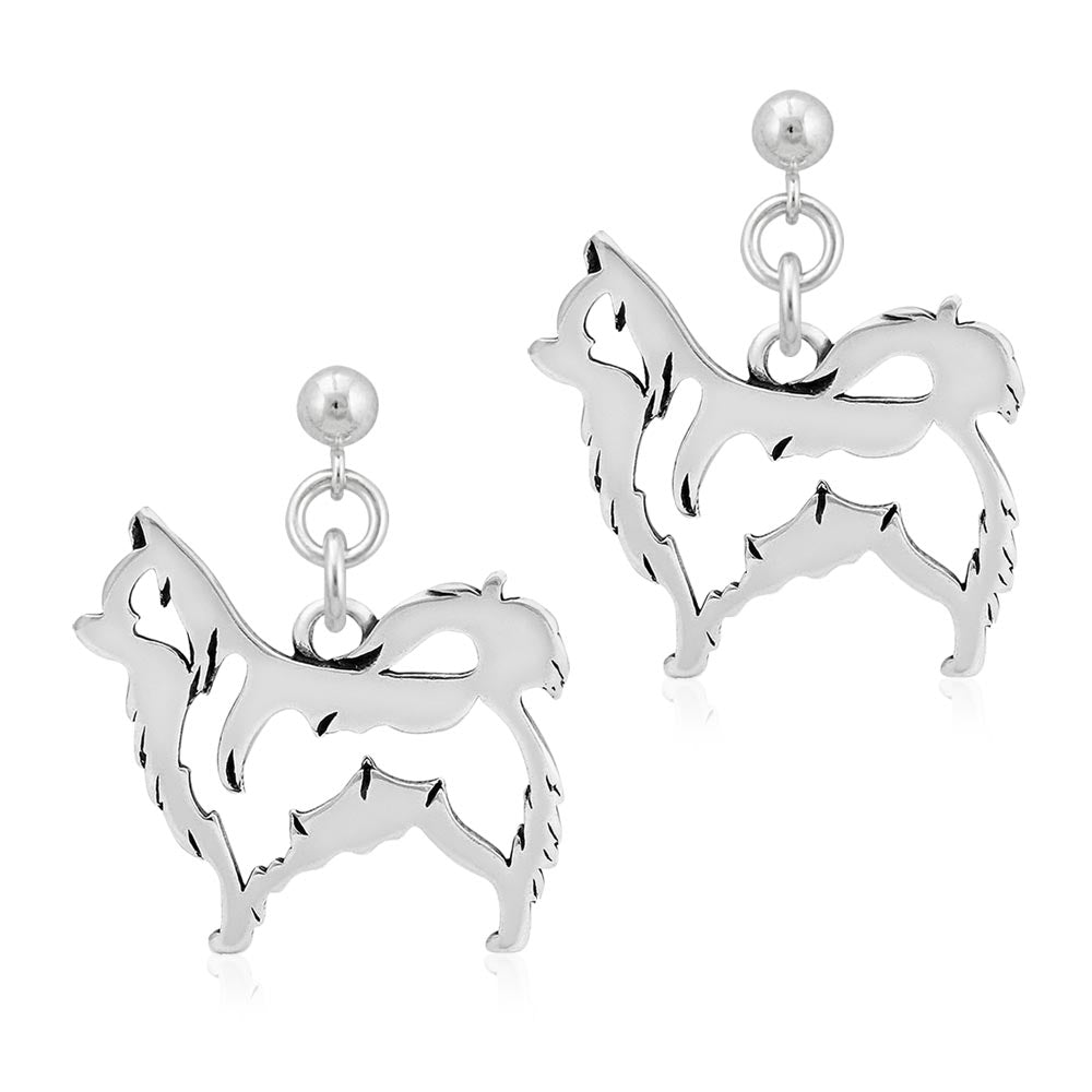 Sterling Silver Chihuahua Earrings, Long Haired