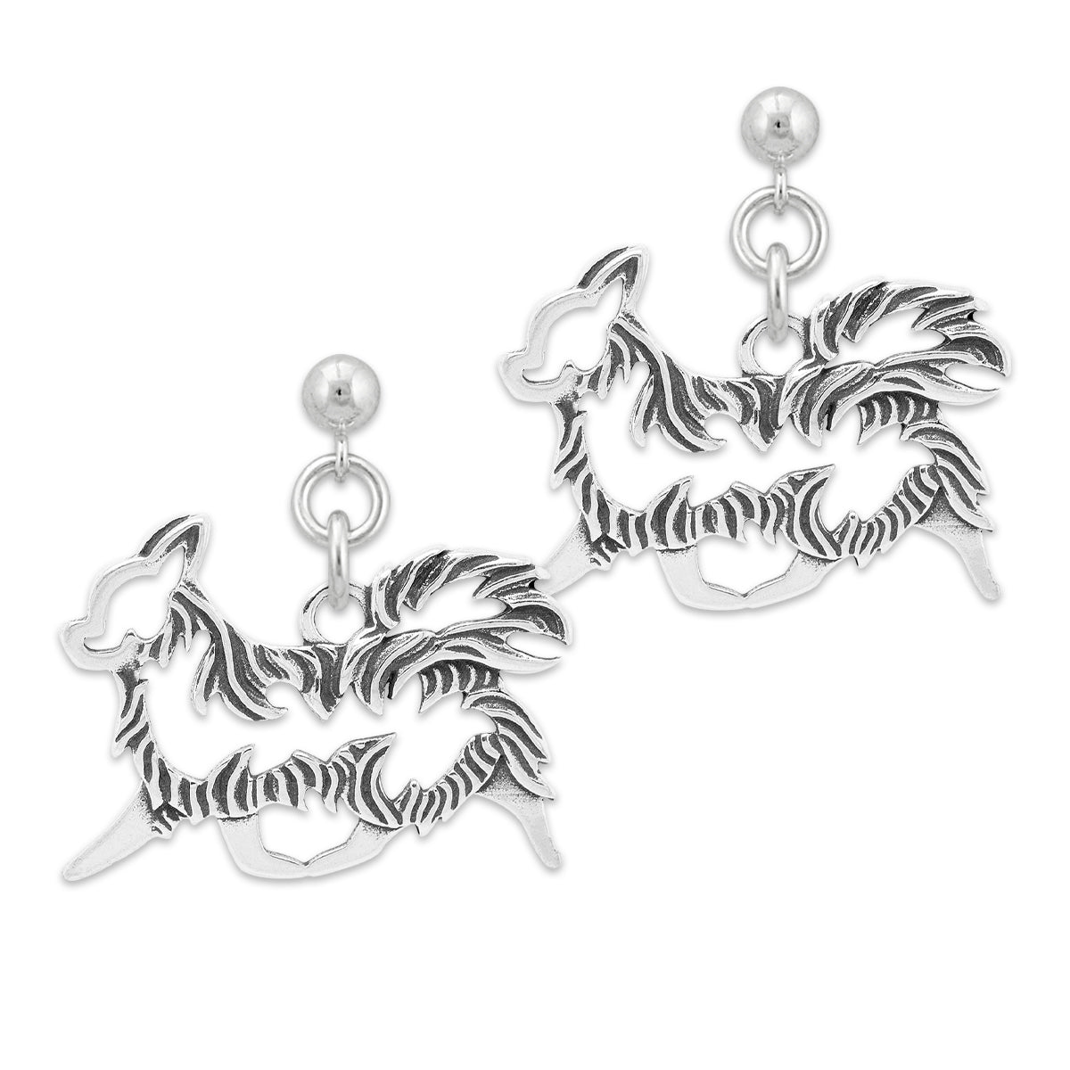Sterling Silver Chihuahua Dangle Earrings, Longhaired