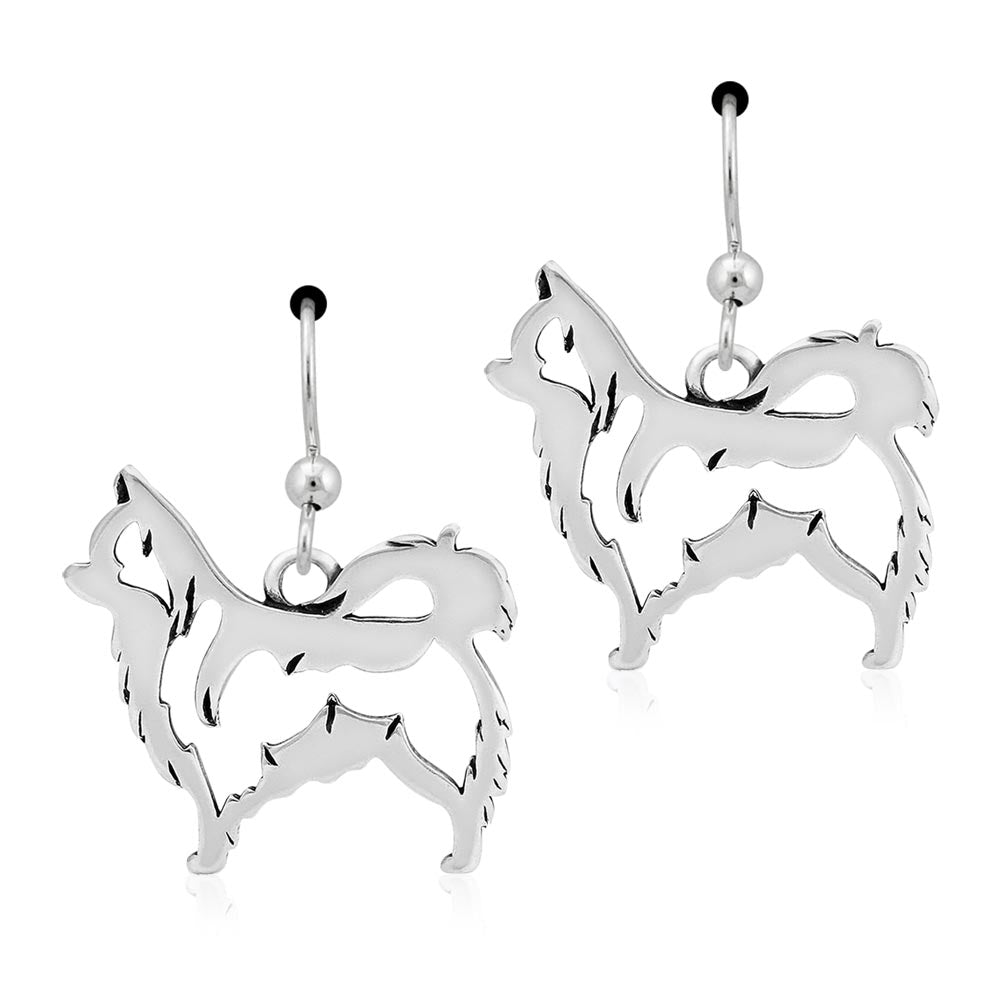 Sterling Silver Chihuahua Earrings, Long Haired