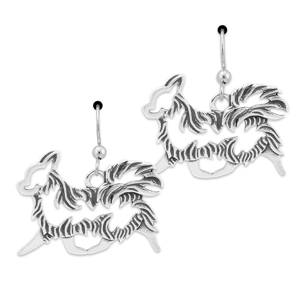 Sterling Silver Chihuahua Dangle Earrings, Longhaired