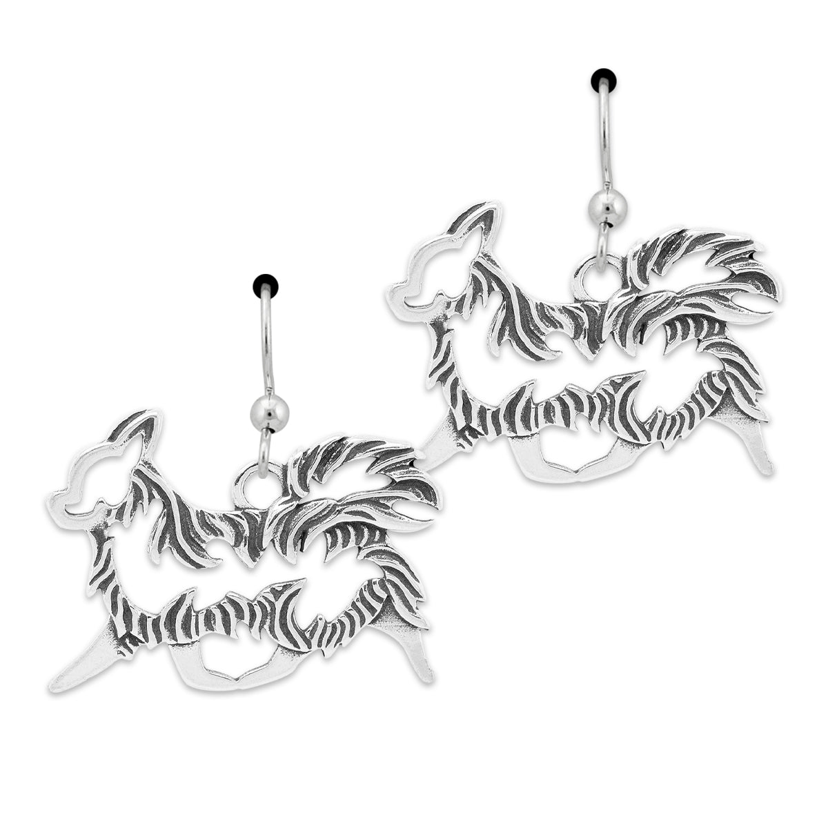 Sterling Silver Chihuahua Dangle Earrings, Longhaired