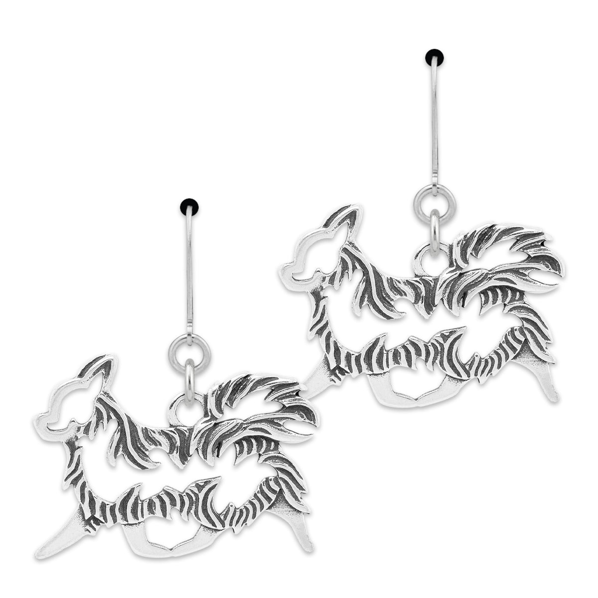 Sterling Silver Chihuahua Dangle Earrings, Longhaired