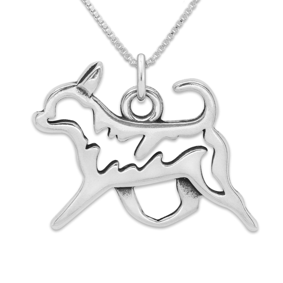 Sterling Silver Chihuahua Necklace Pendant, Smooth Coat