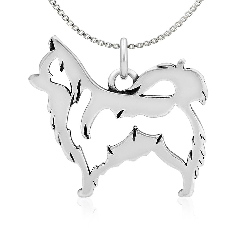Sterling Silver Chihuahua Necklace Jewelry, Long Haired