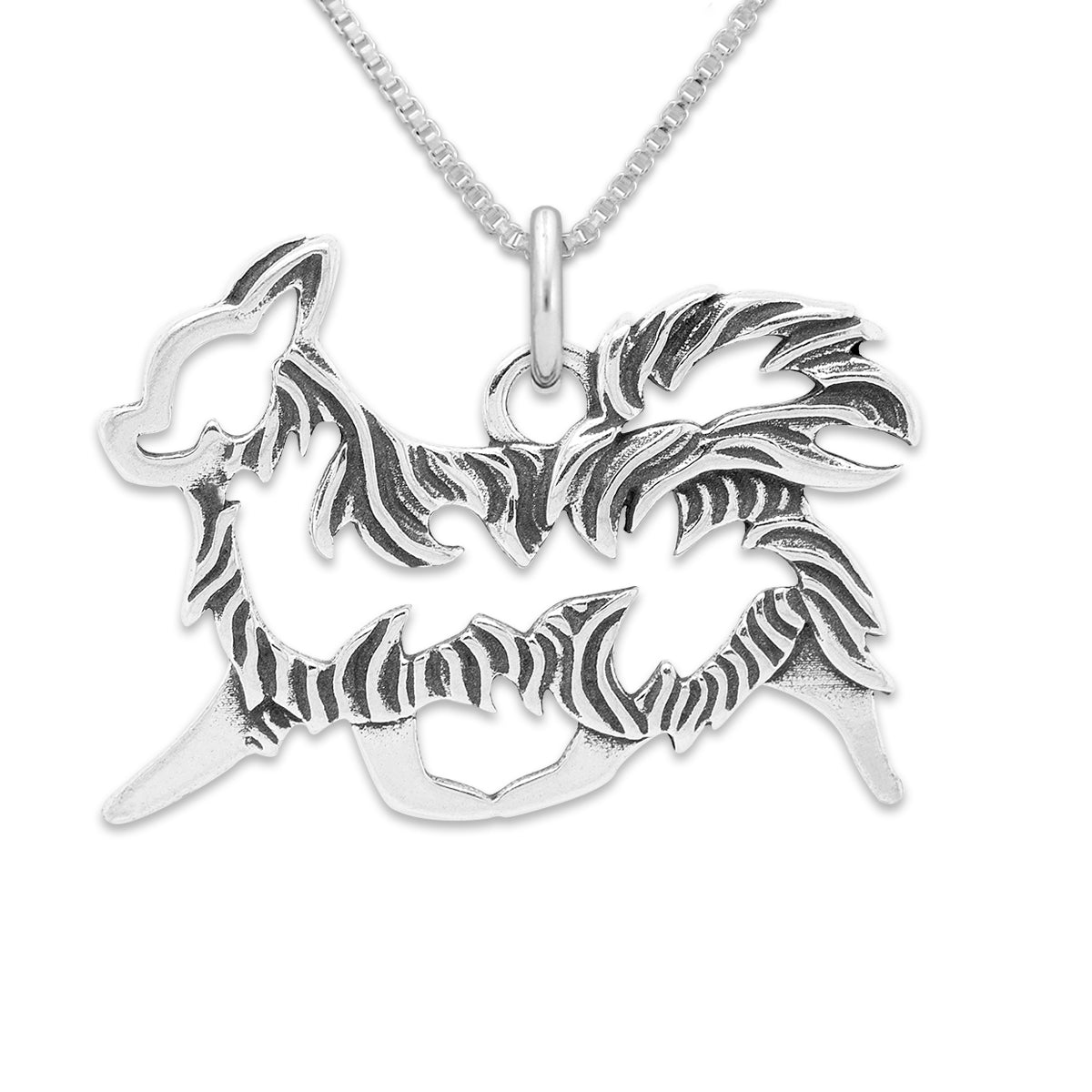 Sterling Silver Chihuahua Necklace Pendant, Longhaired