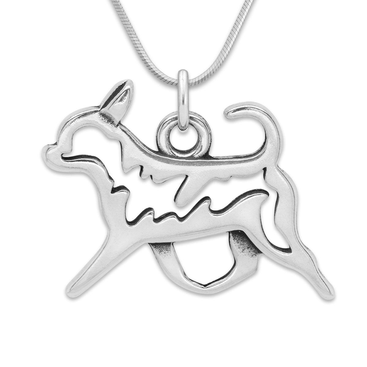Sterling Silver Chihuahua Necklace Pendant, Smooth Coat